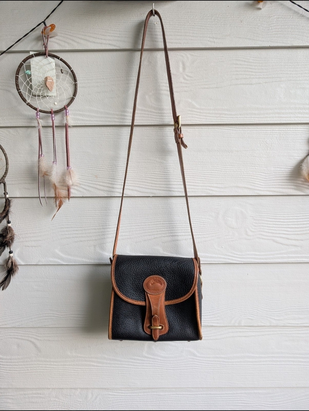 Dooney and Bourke Equestrian All Weather Leather Black Brown Leather Crossbody